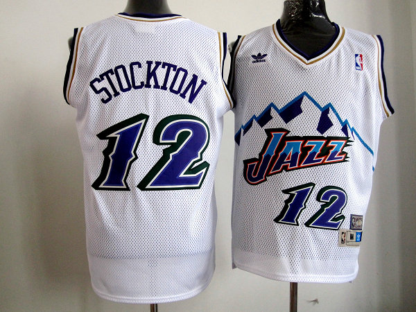  NBA Utah Jazz 12 John Stockton Throwback Swingman White Jerseys